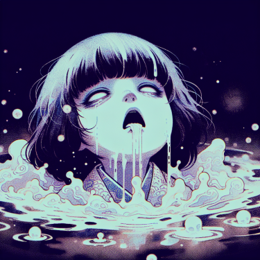 幽灵娘翻白眼流口水流眼泪图片,小南躺床上流白色粘液怎么回事